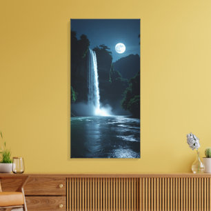 Moonlit Waterfall – Cinematic Night Landscape Canvas Print