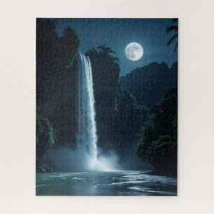 Moonlit Waterfall – Cinematic Night Landscape Jigsaw Puzzle
