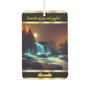 Moonlit waterfall night scene car air freshener