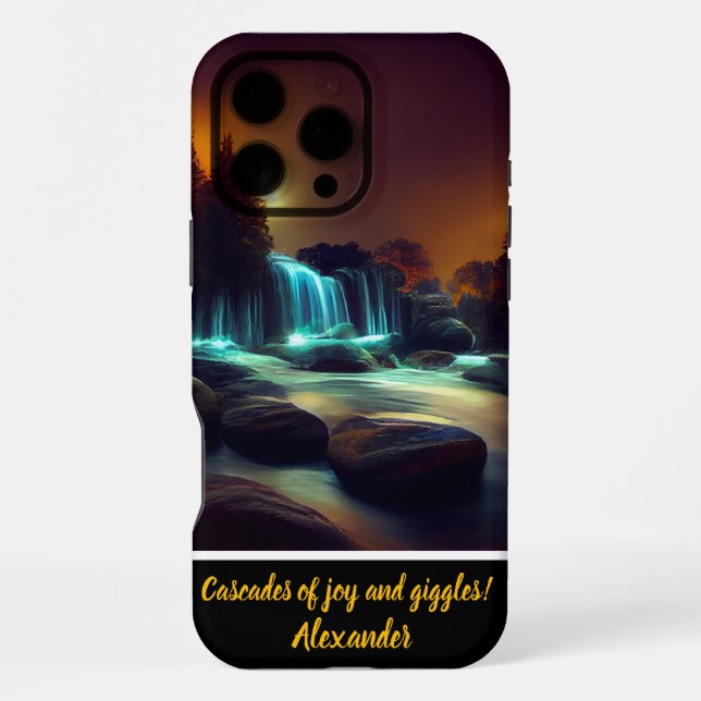 Moonlit waterfall night scene iPhone case (Back)