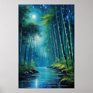 Moonlit Whispers, Mystical Bamboo Forest Poster