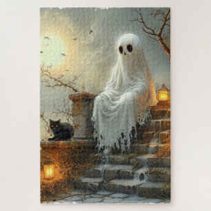 Moonlit Whispers: The Ghost and the Cat Jigsaw Puzzle