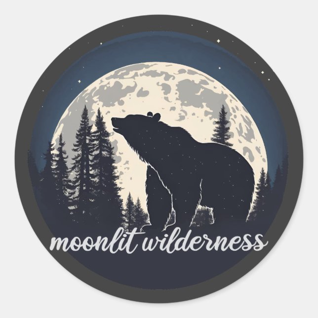 Moonlit Wilderness nature bear silhouette Classic Round Sticker (Front)