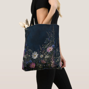 Moonlit Wildflower Dark Floral Night Garden Tote Bag