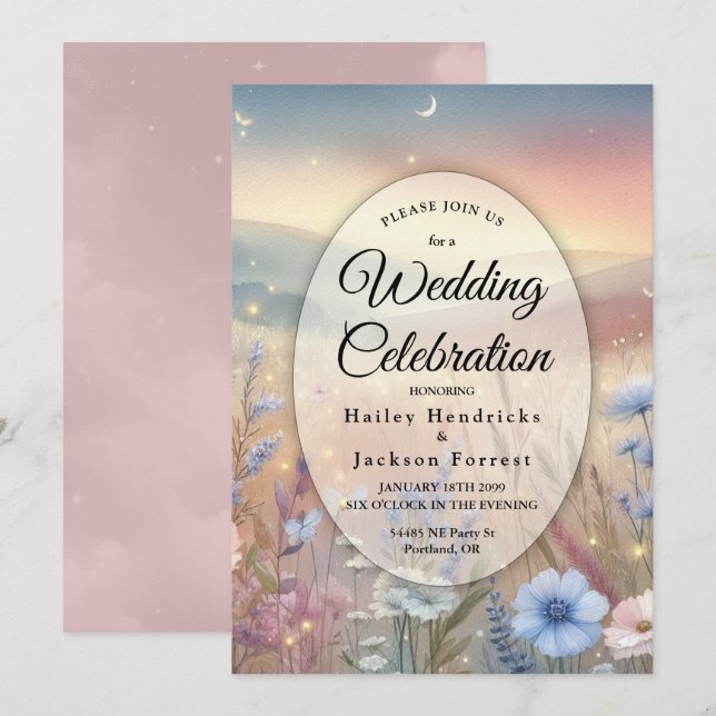 Moonlit Wildflower Whispers Wedding Invitation (Front/Back)