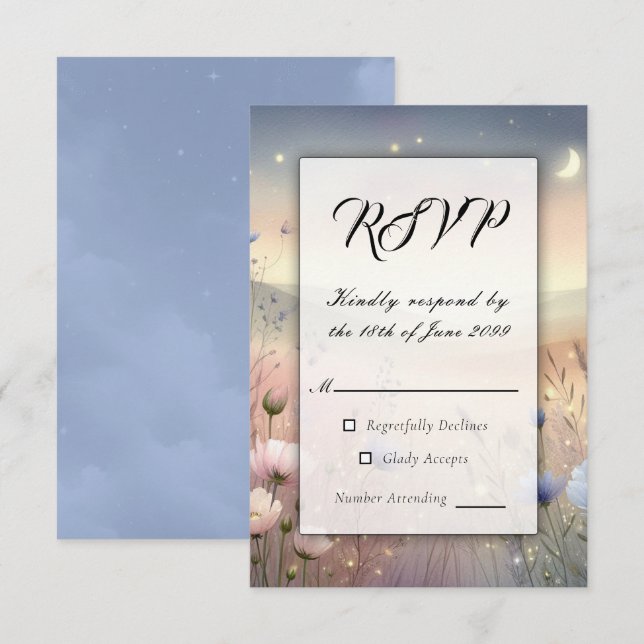 Moonlit Wildflower Whispers Wedding RSVP Card (Front/Back)
