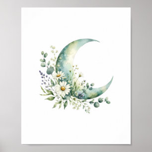 Moonlit Wildflowers Watercolor Art Print