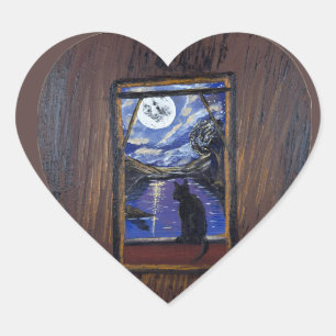 Moonlit Window—handmade artwork Heart Sticker