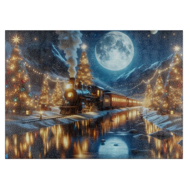 Moonlit Winter Christmas Train Cutting Board (Front)