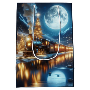 Moonlit Winter Christmas Train Medium Gift Bag