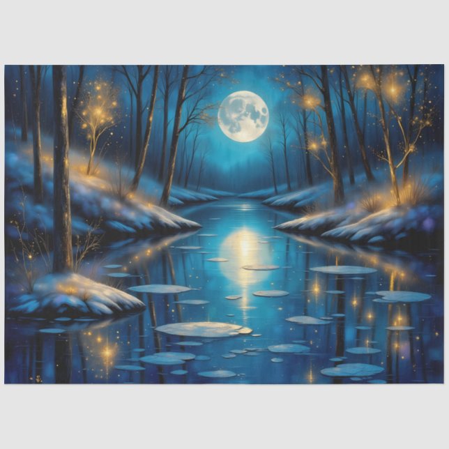 Moonlit Winter River – Enchanted Night Forest Tissue Paper (Front)