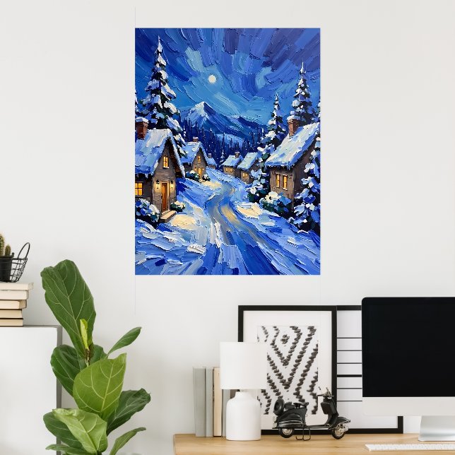 Moonlit Winter Village Poster (Home Office)