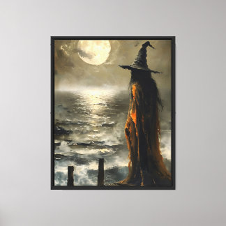 Moonlit Witch by the Sea Canvas Print
