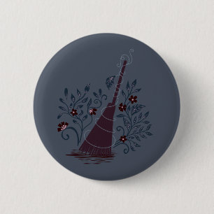 Moonlit Witchy Halloween Magic Broom 6 Cm Round Badge