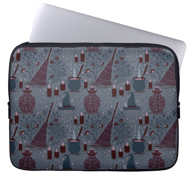 Moonlit Witchy Halloween Pattern Laptop Sleeve (Front)