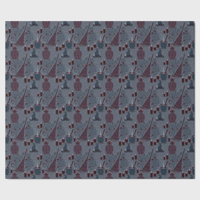 Moonlit Witchy Halloween Pattern Wrapping Paper (Seam)