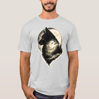 Moonlit Wolf Forest Silhouette Wildlife Nature Sti T-Shirt