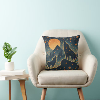 Moonlit Wolves & Mount Fuji – Japanese Night Art Cushion