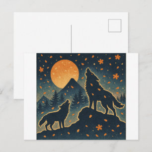 Moonlit Wolves & Mount Fuji – Japanese Night Art Postcard