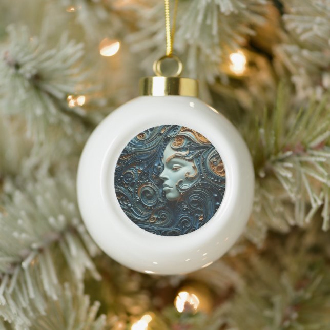 Moonlit Woman 3D Art Ceramic Ball Christmas Ornament (Tree)
