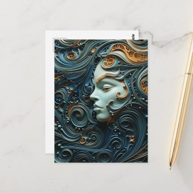 Moonlit Woman 3D Art Postcard (Front/Back In Situ)