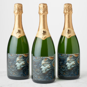 Moonlit Woman 3D Art Sparkling Wine Label