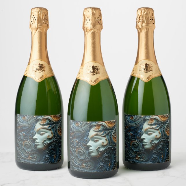 Moonlit Woman 3D Art Sparkling Wine Label (Bottles)