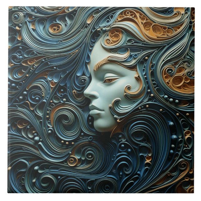 Moonlit Woman 3D Art Tile (Front)