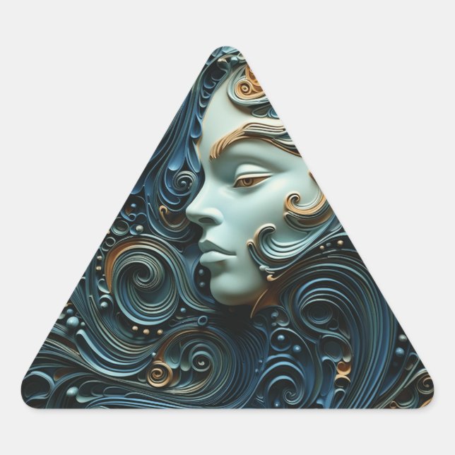 Moonlit Woman 3D Art Triangle Sticker (Front)