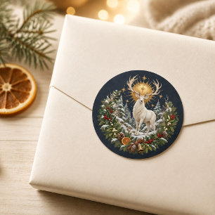 Moonlit Yule White Stag Winter Solstice Sticker