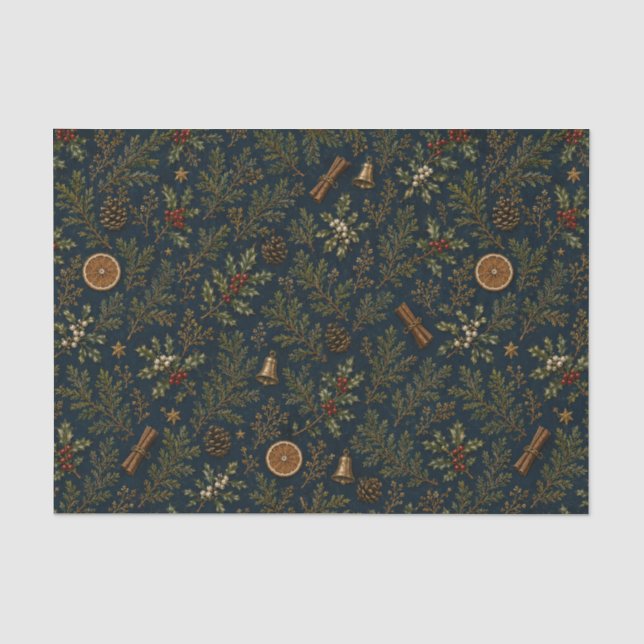 Moonlit Yule Winter Botanical Tissue Paper (Front)