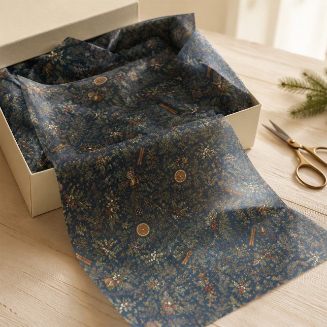 Moonlit Yule Winter Botanical Tissue Paper (Moonlit Yule Winter Botanical Tissue Paper)
