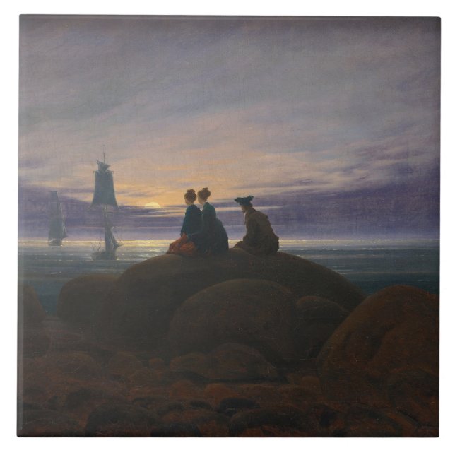 Moonrise by the Sea (by Caspar David Friedrich) Tile (Front)