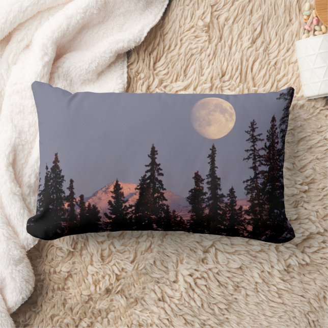 Moonrise Early Winter | Anchorage, Alaska Lumbar Cushion (Blanket)