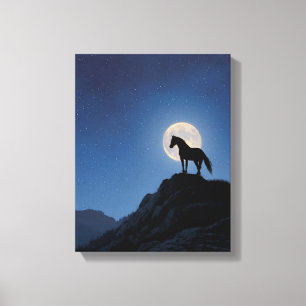Moonrise Horse Cliff Silhouette Art Canvas Print