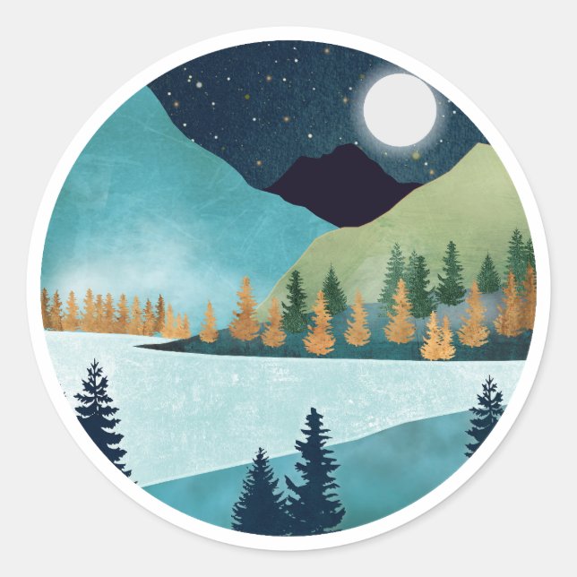 Moonrise Lake Classic Round Sticker (Front)