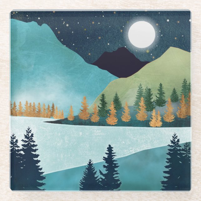 Moonrise Lake Glass Coaster (Front)