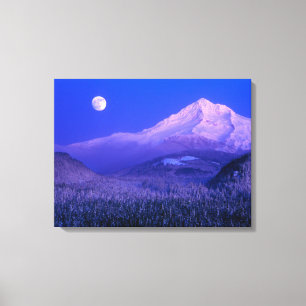 Moonrise Over Mt. Hood Oregon in Winter Canvas Print