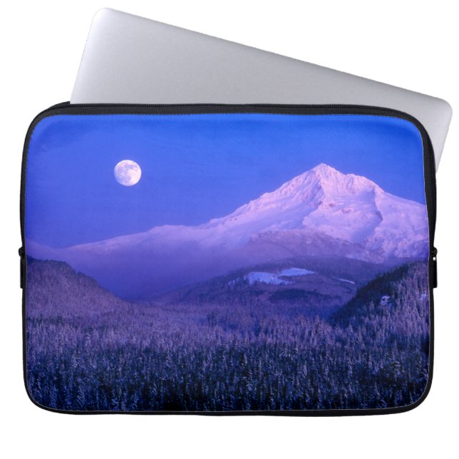 Moonrise Over Mt. Hood Oregon in Winter Laptop Sleeve (Front)