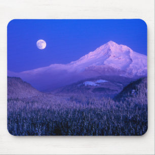 Moonrise Over Mt. Hood Oregon in Winter Mouse Mat
