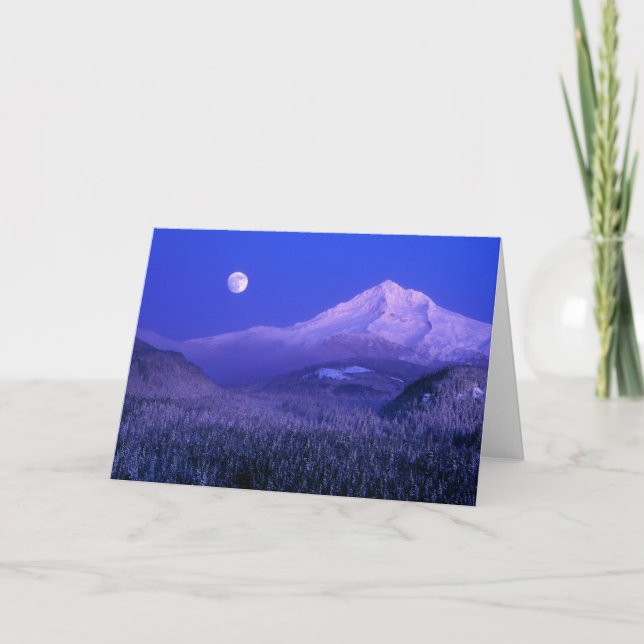 Moonrise over Mt Hood winter, Oregon Card (Front)