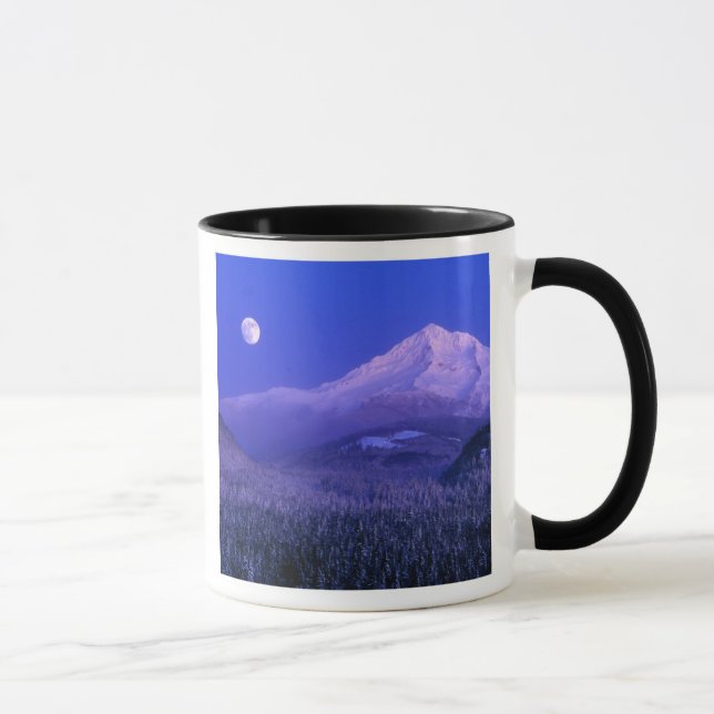 Moonrise over Mt Hood winter, Oregon Mug (Right)