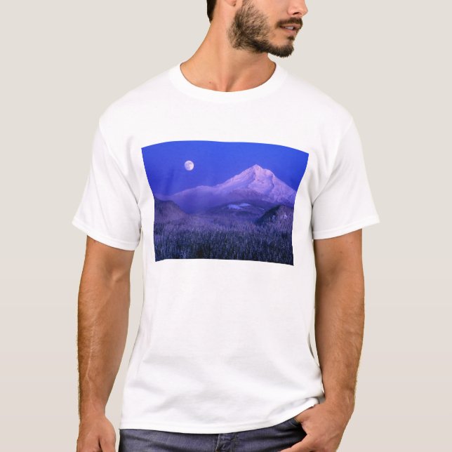 Moonrise over Mt Hood winter, Oregon T-Shirt (Front)