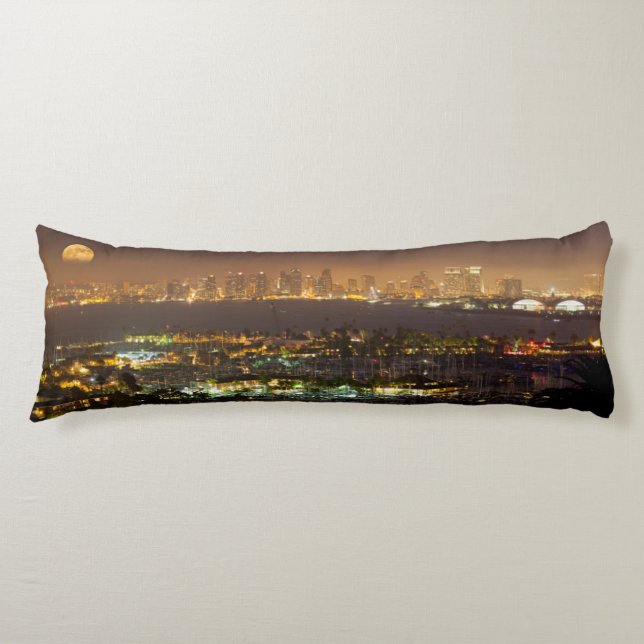 Moonrise over the San Diego skyline Body Cushion (Front)
