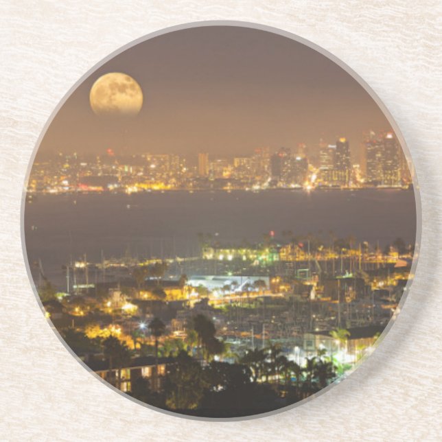 Moonrise over the San Diego skyline Coaster (Front)