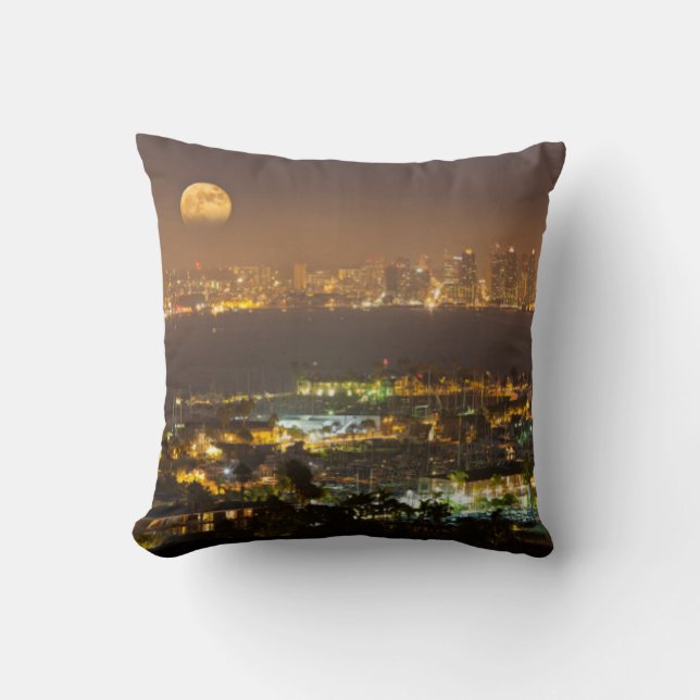 Moonrise over the San Diego skyline Cushion (Front)