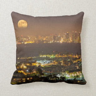 Moonrise over the San Diego skyline Cushion