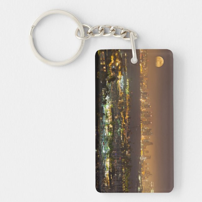 Moonrise over the San Diego skyline Key Ring (Front)