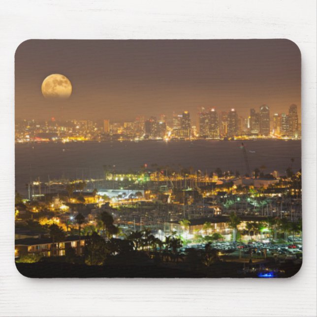 Moonrise over the San Diego skyline Mouse Mat (Front)