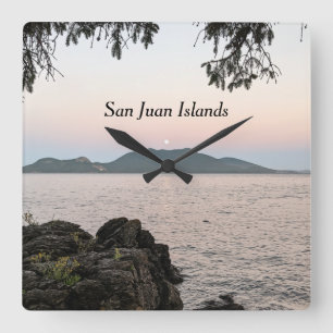 Moonrise Over the San Juan Islands Square Wall Clock